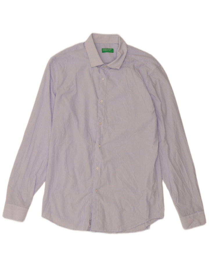 Camicia Uomo Benetton Large Gessata Blu In Viscosa