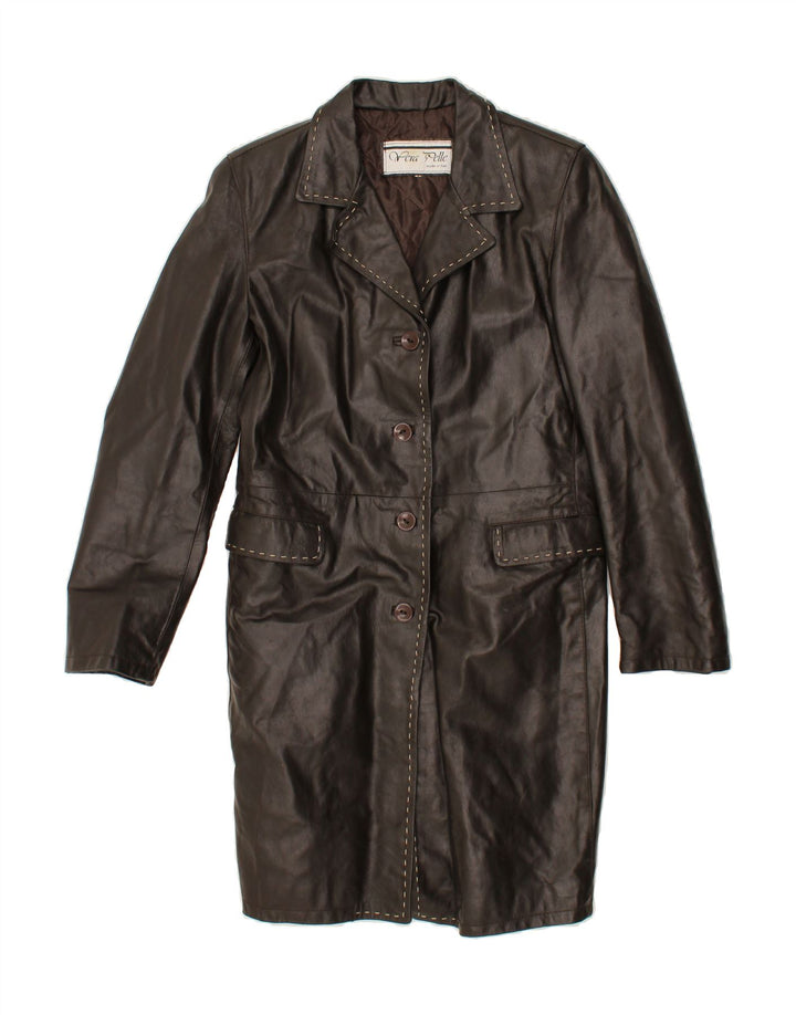 VINTAGE Womens Leather Coat UK 10 Small Brown Leather Vintage Vintage and Second-Hand Vintage from Messina Hembry 