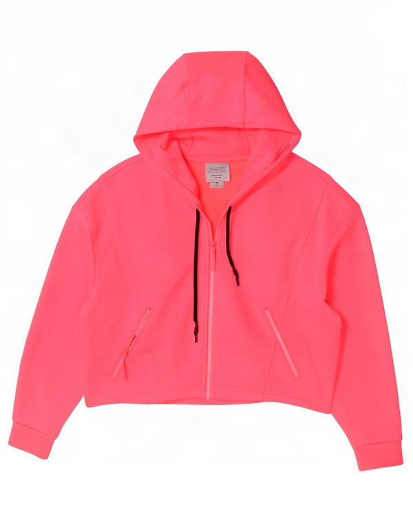 Maglione con cappuccio e zip oversize corto da donna Zara UK 14 Poliestere rosa medio