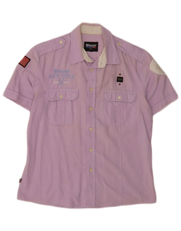 Camicia a maniche corte grafica da uomo Blauer XL in cotone viola