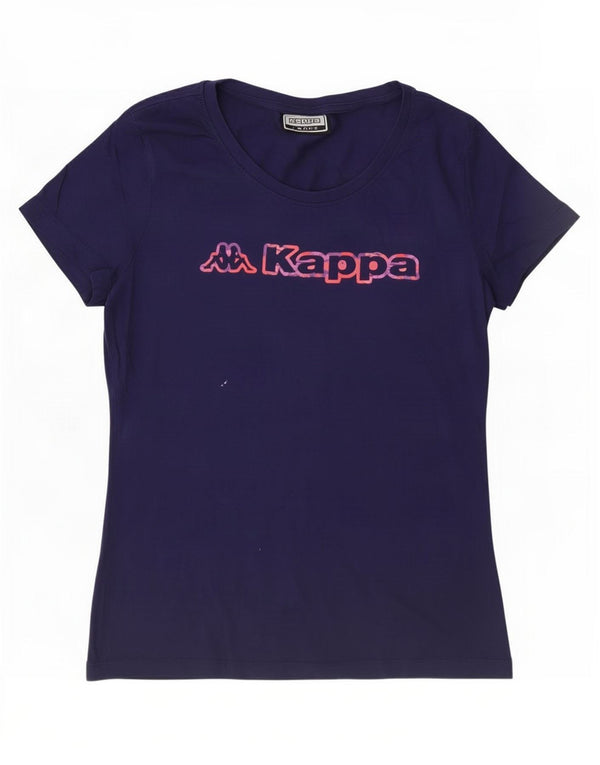 Maglietta grafica da donna Kappa Top UK 16 Large Blu Navy in cotone