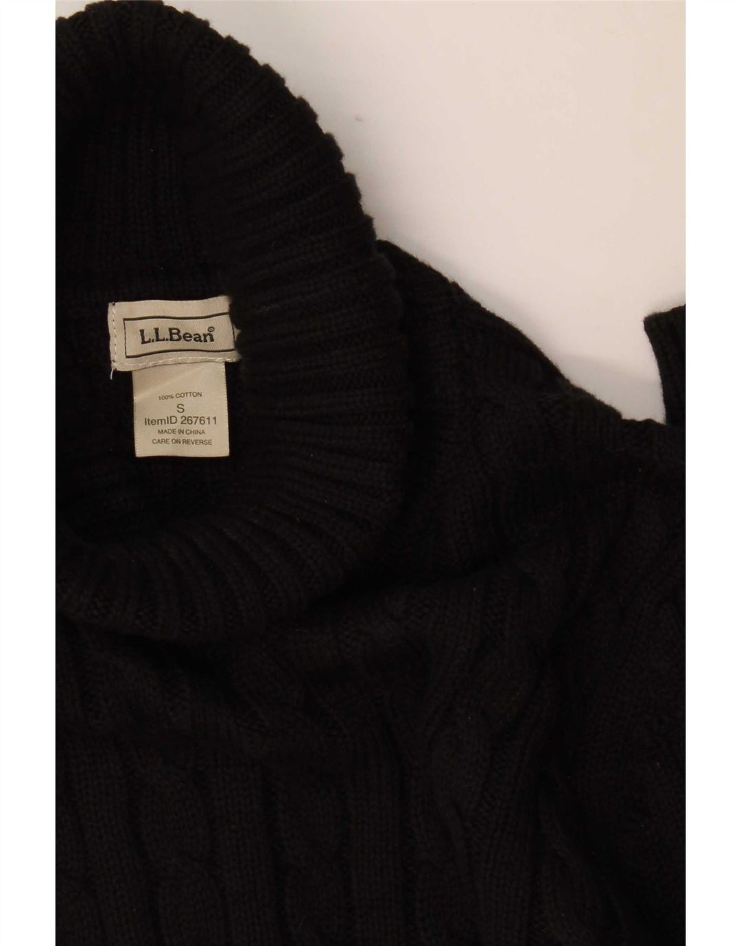 Maglione maglione a collo alto da donna L.L.Bean UK 10 piccolo cotone nero