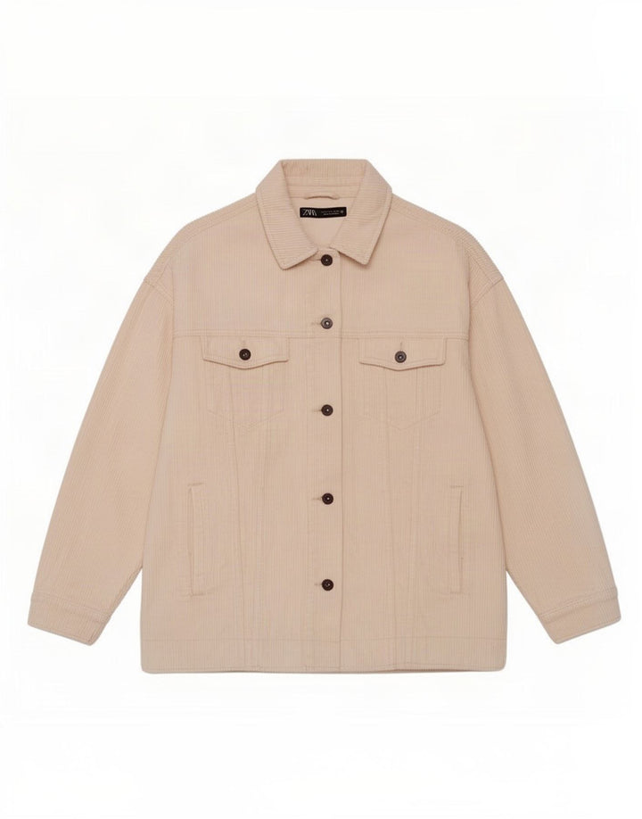 Giacca da donna oversize in velluto a coste Zara UK 14 cotone bianco sporco medio
