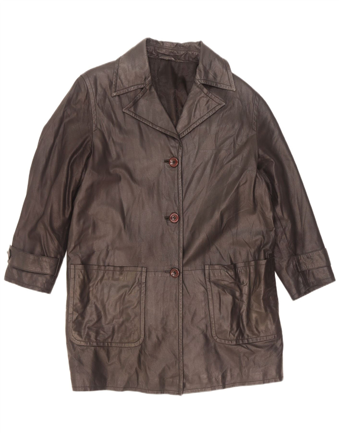 Cappotto in pelle vintage da donna vestibilità ampia EU 40 medio nero