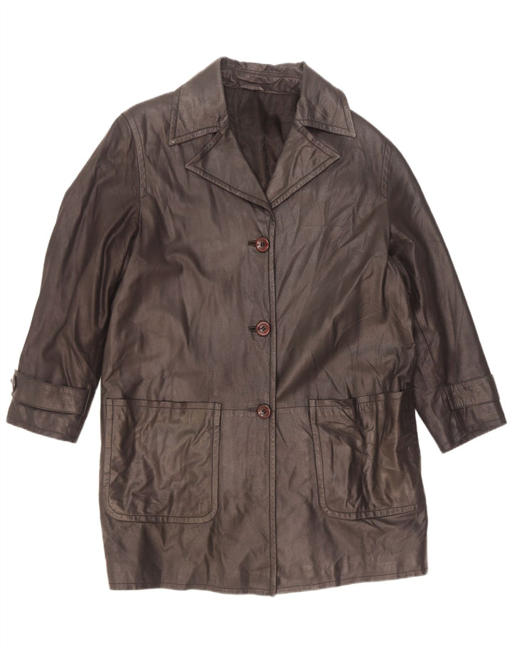 Cappotto in pelle vintage da donna vestibilità ampia EU 40 medio nero