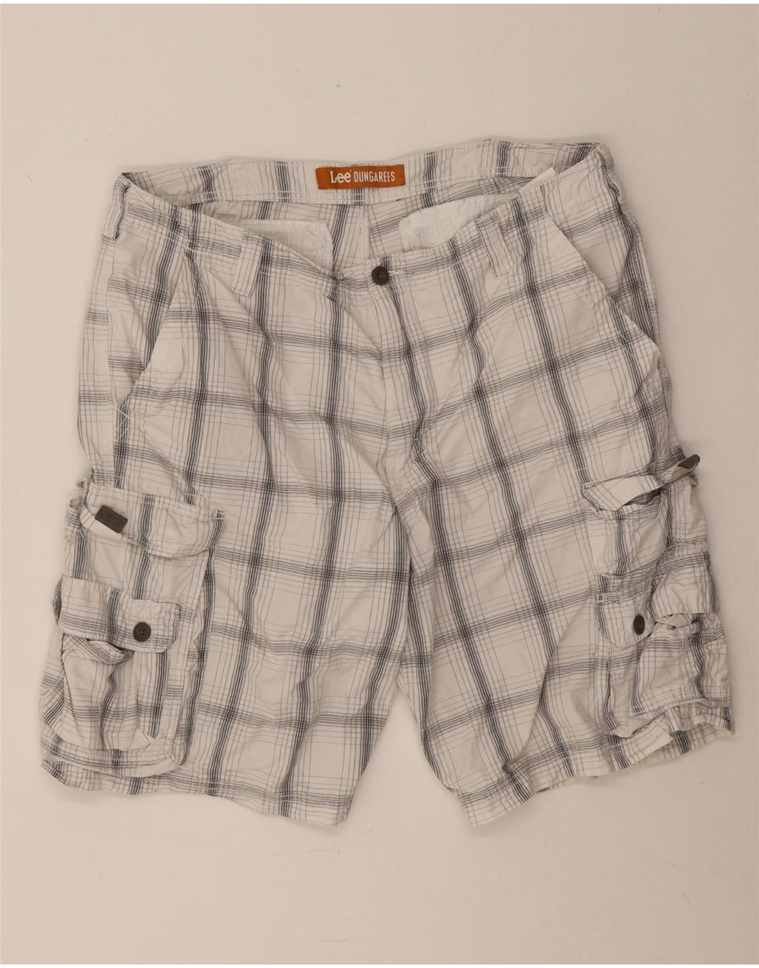 Pantaloncini cargo da uomo Lee Salopette W38 XL in cotone a quadri bianchi