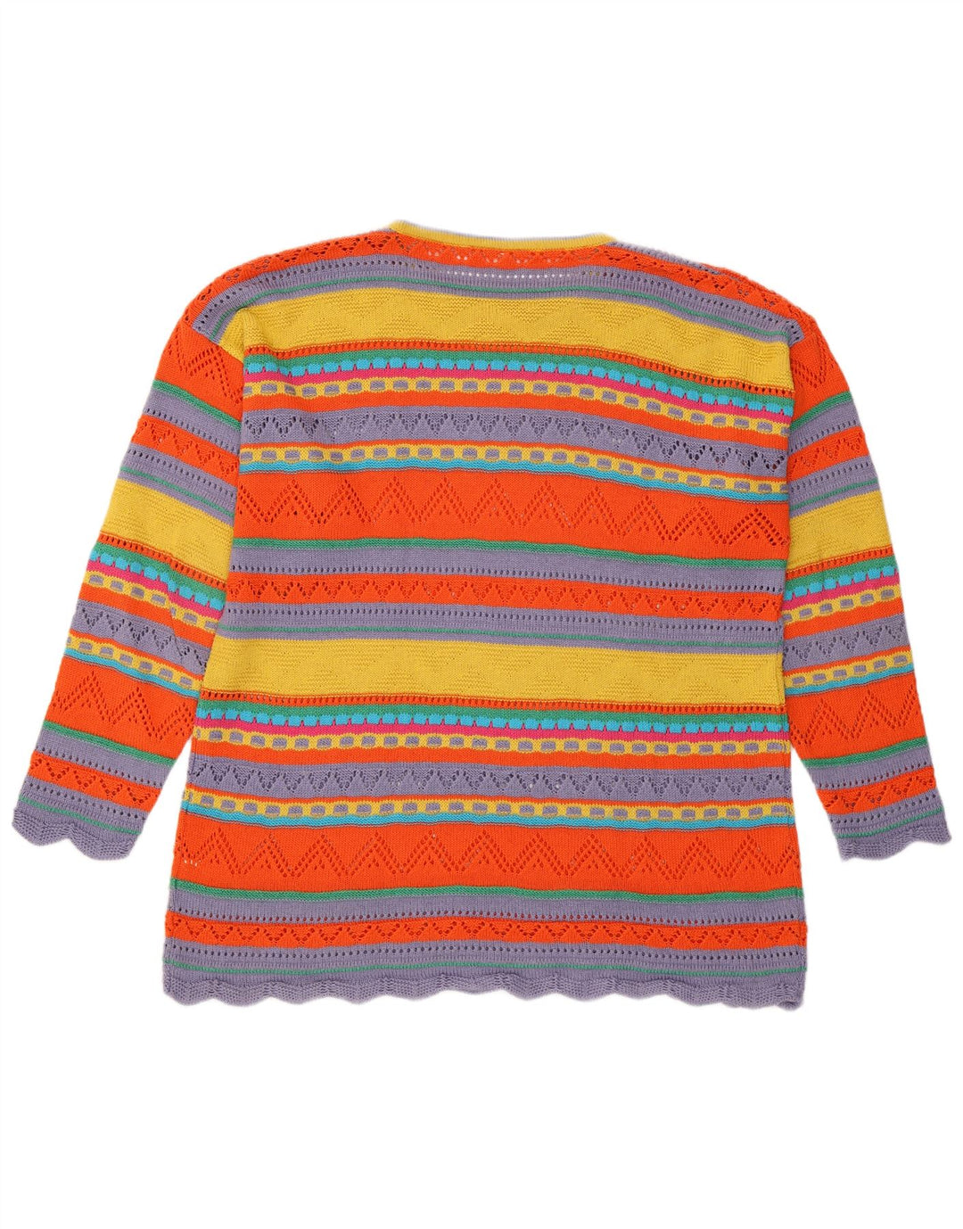 Maglione maglione girocollo da donna VINTAGE UK 16 grandi strisce multicolori