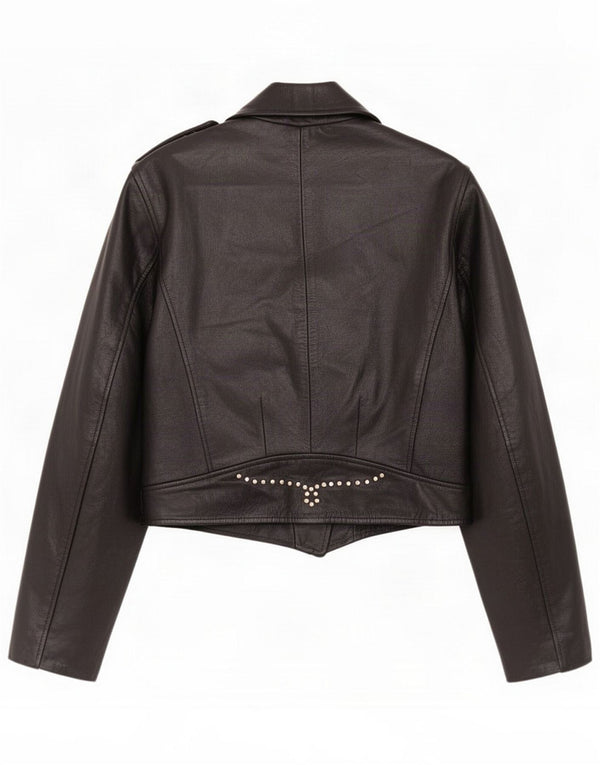 Giacca da motociclista in pelle da donna vintage IT 44 Medium Black