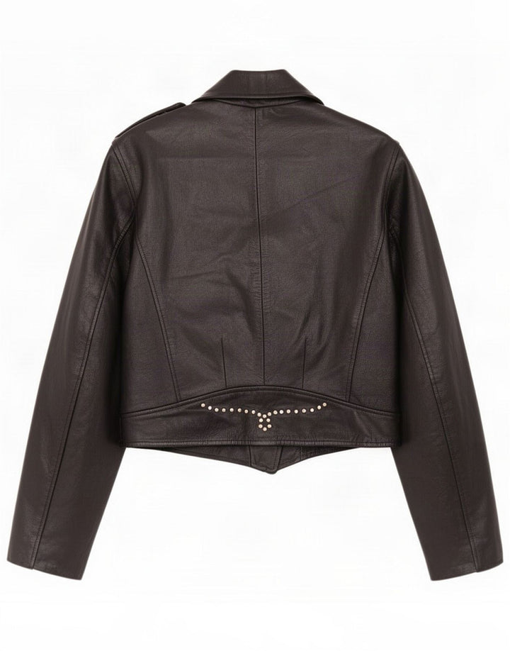 Giacca da motociclista in pelle da donna vintage IT 44 Medium Black