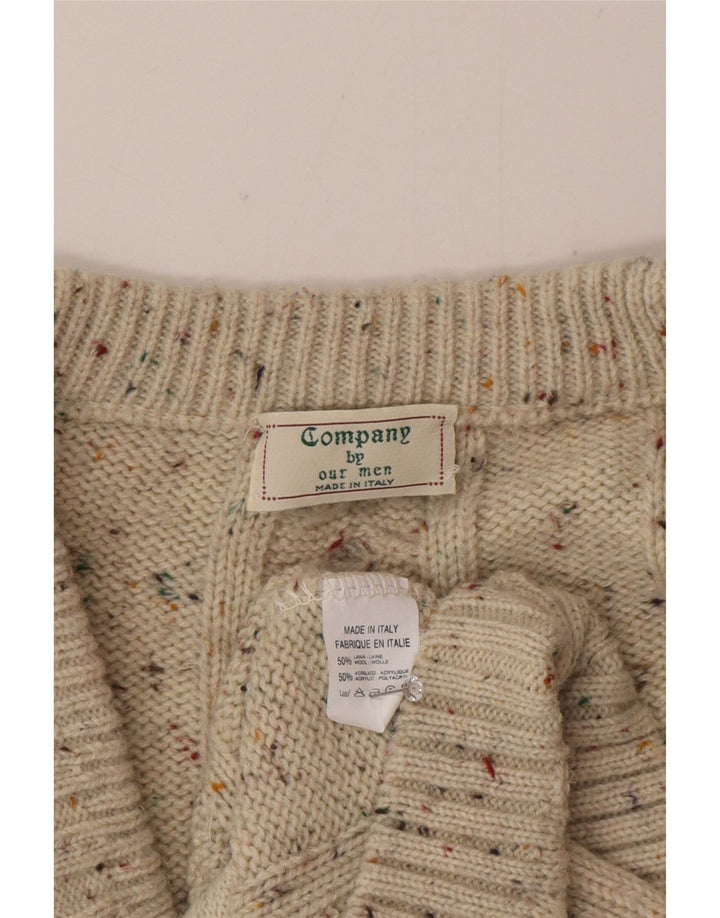 Maglione cardigan da uomo vintage in lana screziata beige grande
