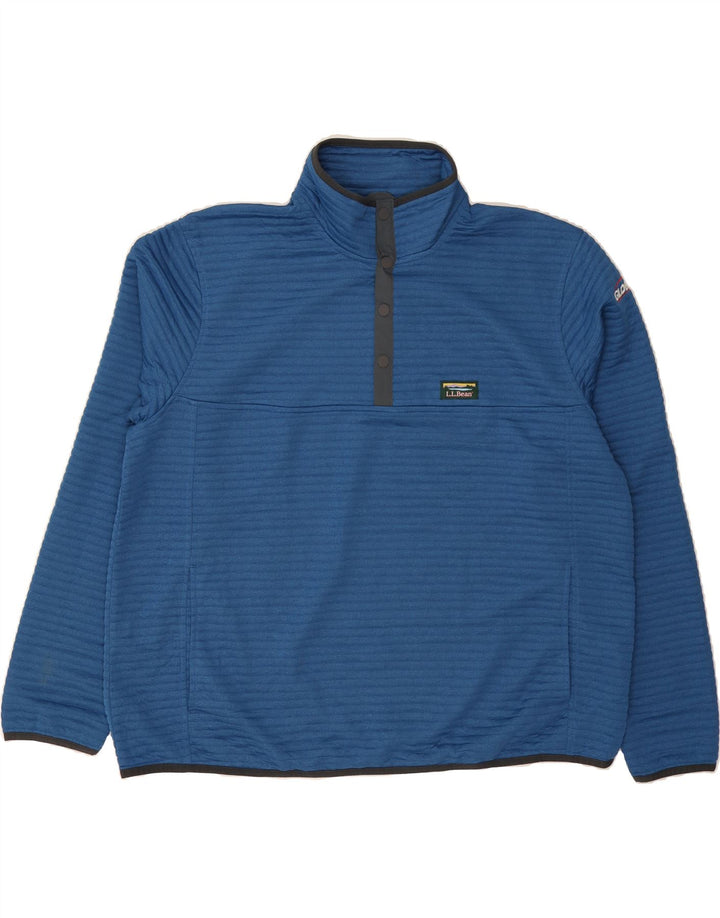L.L.BEAN Mens Button Neck Sweatshirt Jumper 2XL Blue Striped Polyester Vintage L.L.Bean and Second-Hand L.L.Bean from Messina Hembry 
