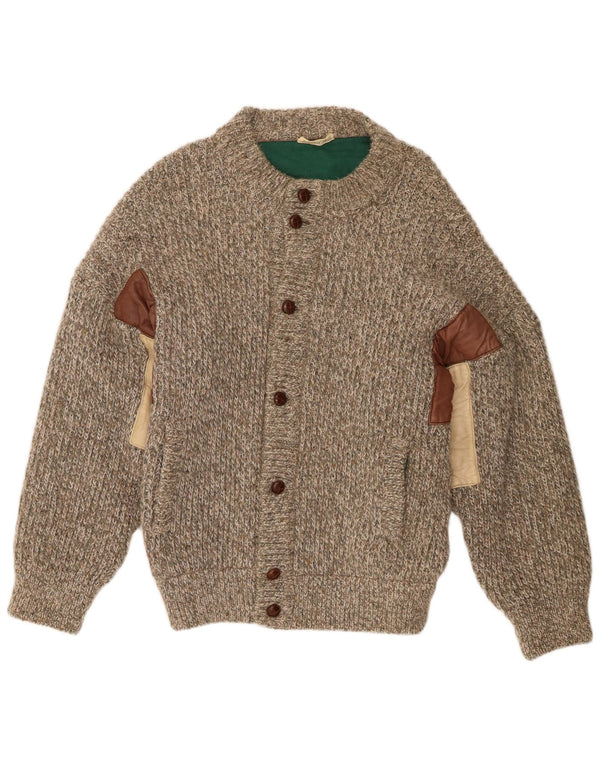 Maglione cardigan da uomo vintage IT 52 grande lana screziata grigia