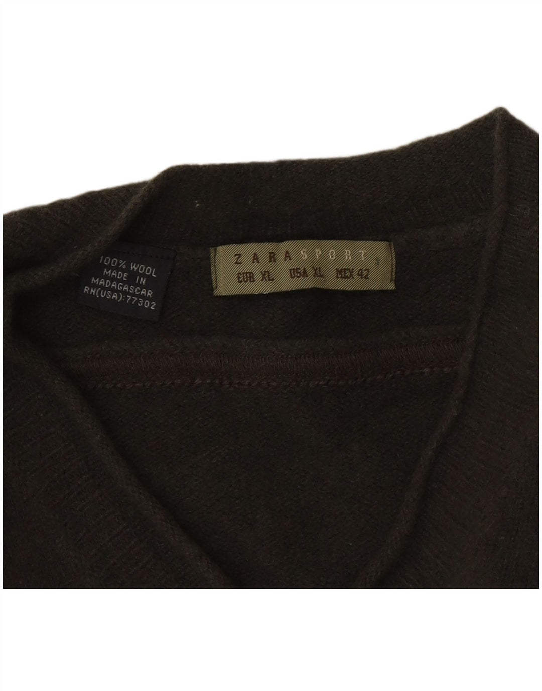 Maglione Zara da uomo con scollo a V XL in lana kaki