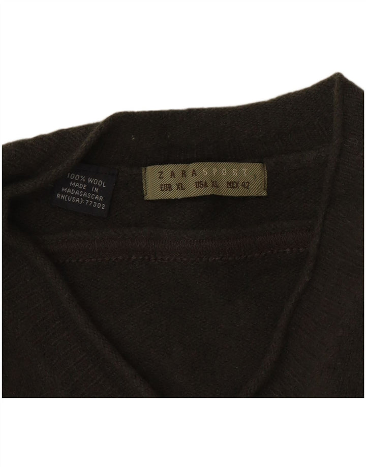 Maglione Zara da uomo con scollo a V XL in lana kaki