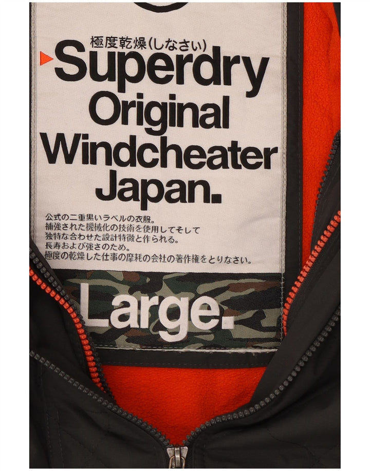 Giacca a vento con cappuccio da uomo Superdry UK 40 Large in nylon grigio