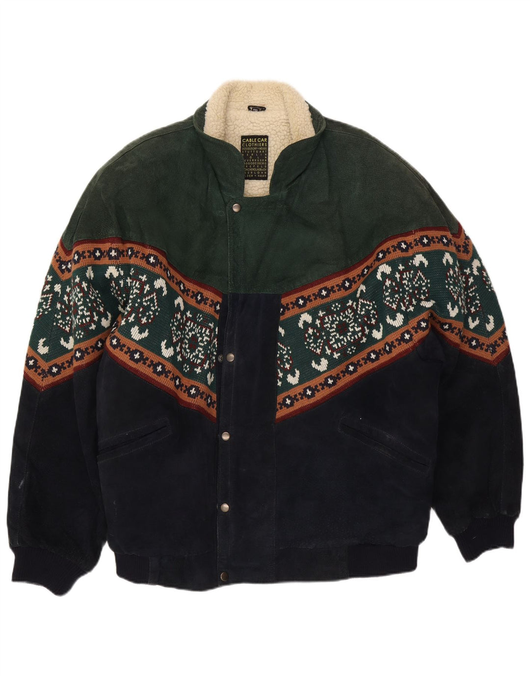 Cable Car Clothiers Giacca in shearling da uomo UK 44 2XL Fair Isle multicolore