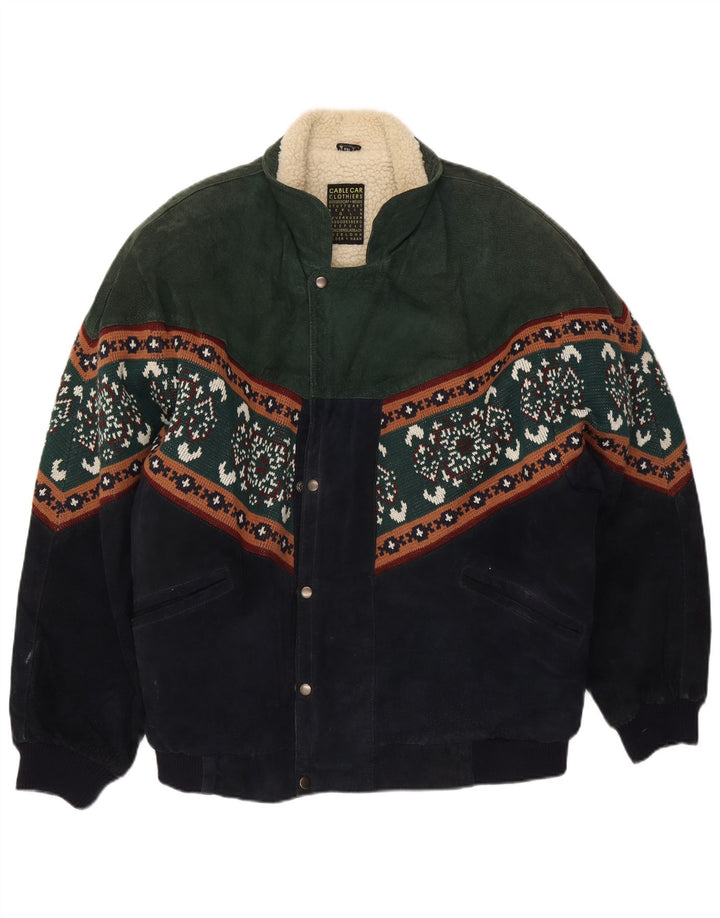Cable Car Clothiers Giacca in shearling da uomo UK 44 2XL Fair Isle multicolore