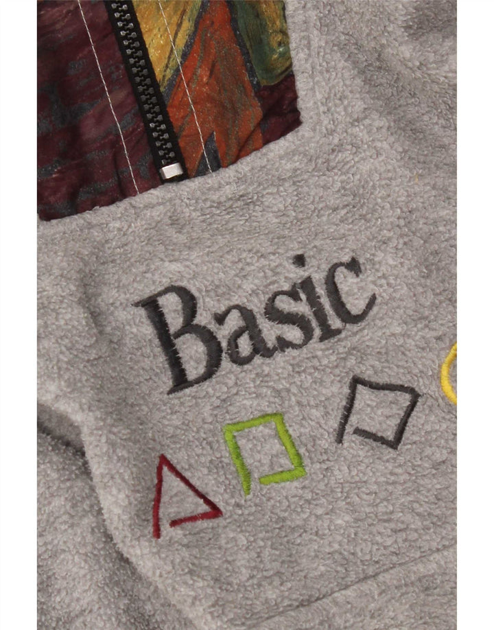 Maglione basic in pile da uomo con zip e collo, grande, in poliestere geometrico grigio