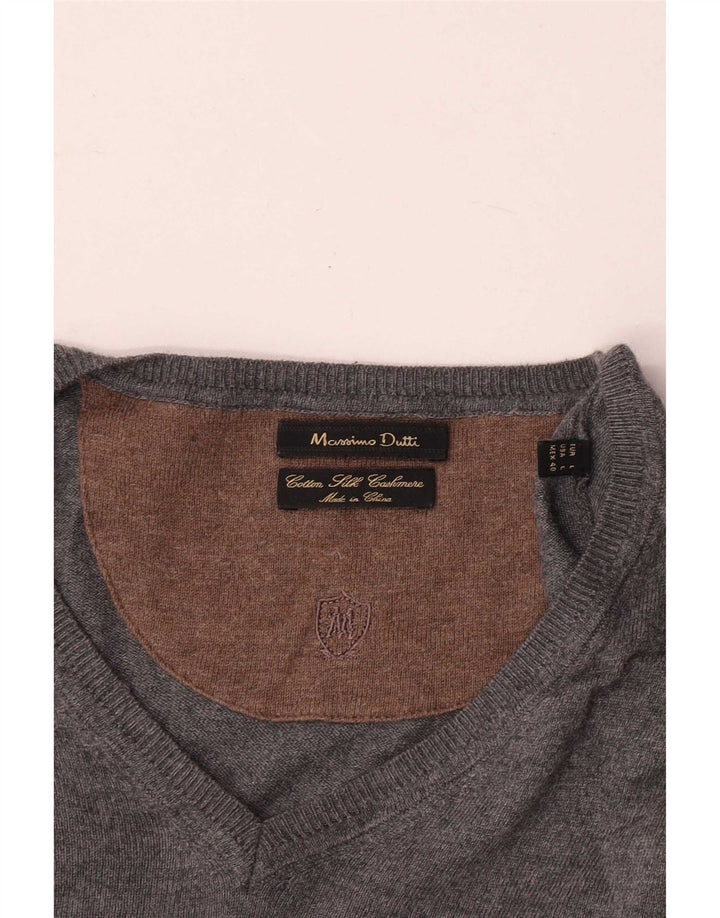 Massimo Dutti Maglione da uomo con scollo a V grande classico in cotone grigio