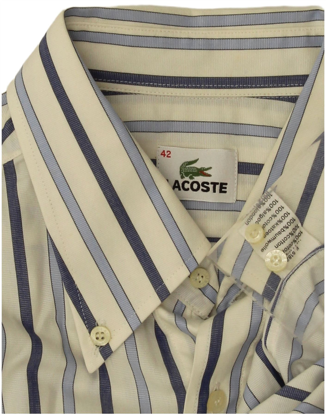 Camicia da uomo Lacoste taglia 42 grande cotone a righe bianche