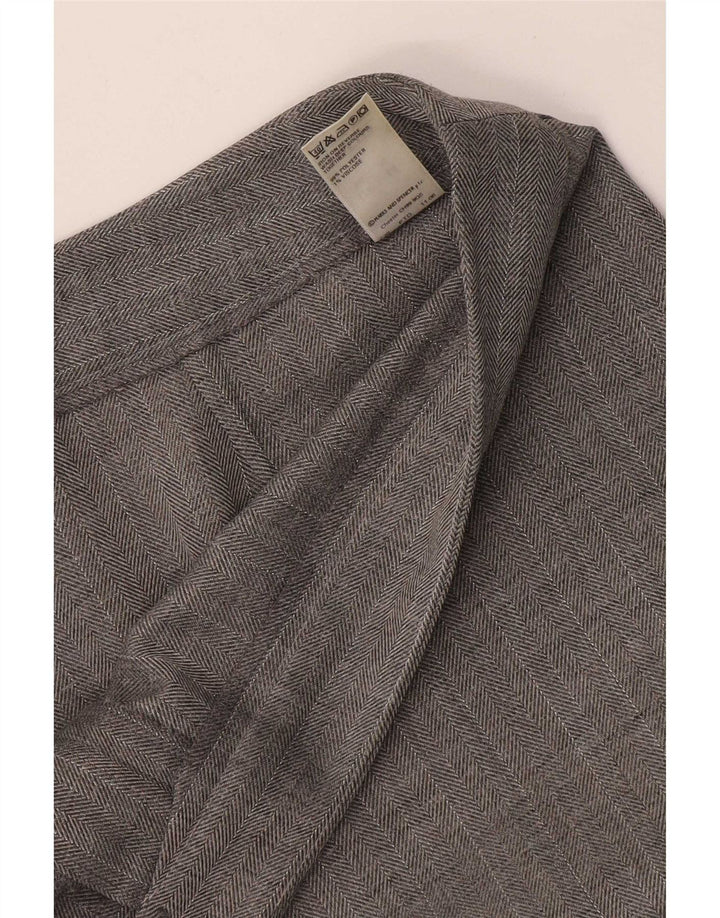 Pantaloni da abito da donna Marks & Spencer UK 14 Medium W32 L28 Grigio a spina di pesce
