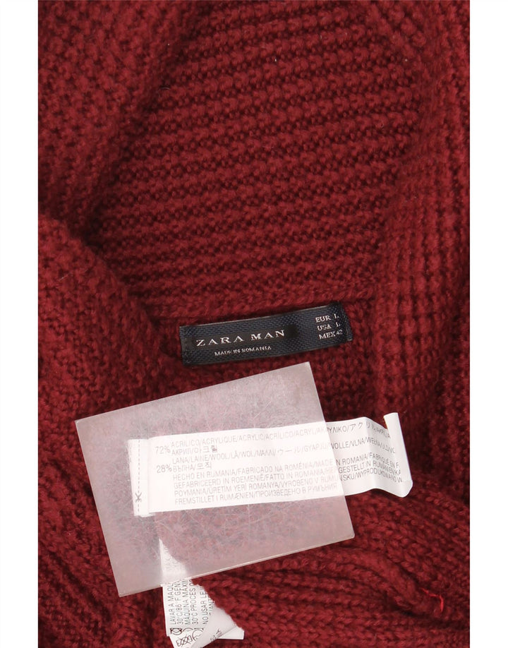 Maglione Zara da uomo con collo a scialle, grande, in acrilico marrone