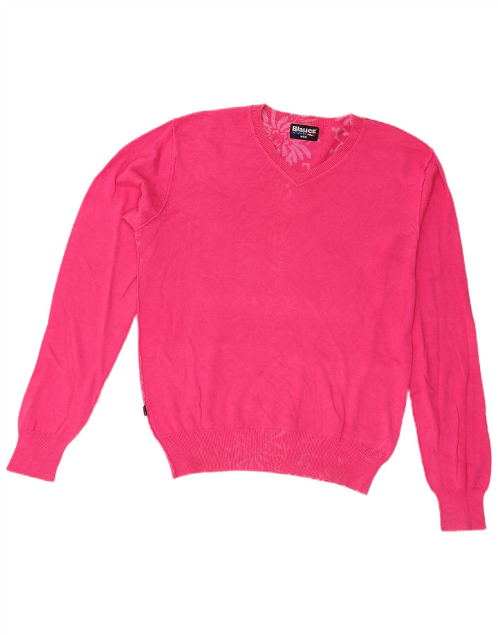 Maglione maglione con scollo a V da donna Blauer UK 14 Cotone rosa medio