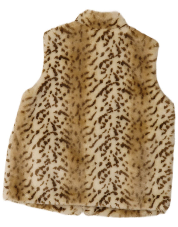 Gilet vintage da donna in pelliccia sintetica UK 22 3XL Poliacrilico con stampa animalier beige