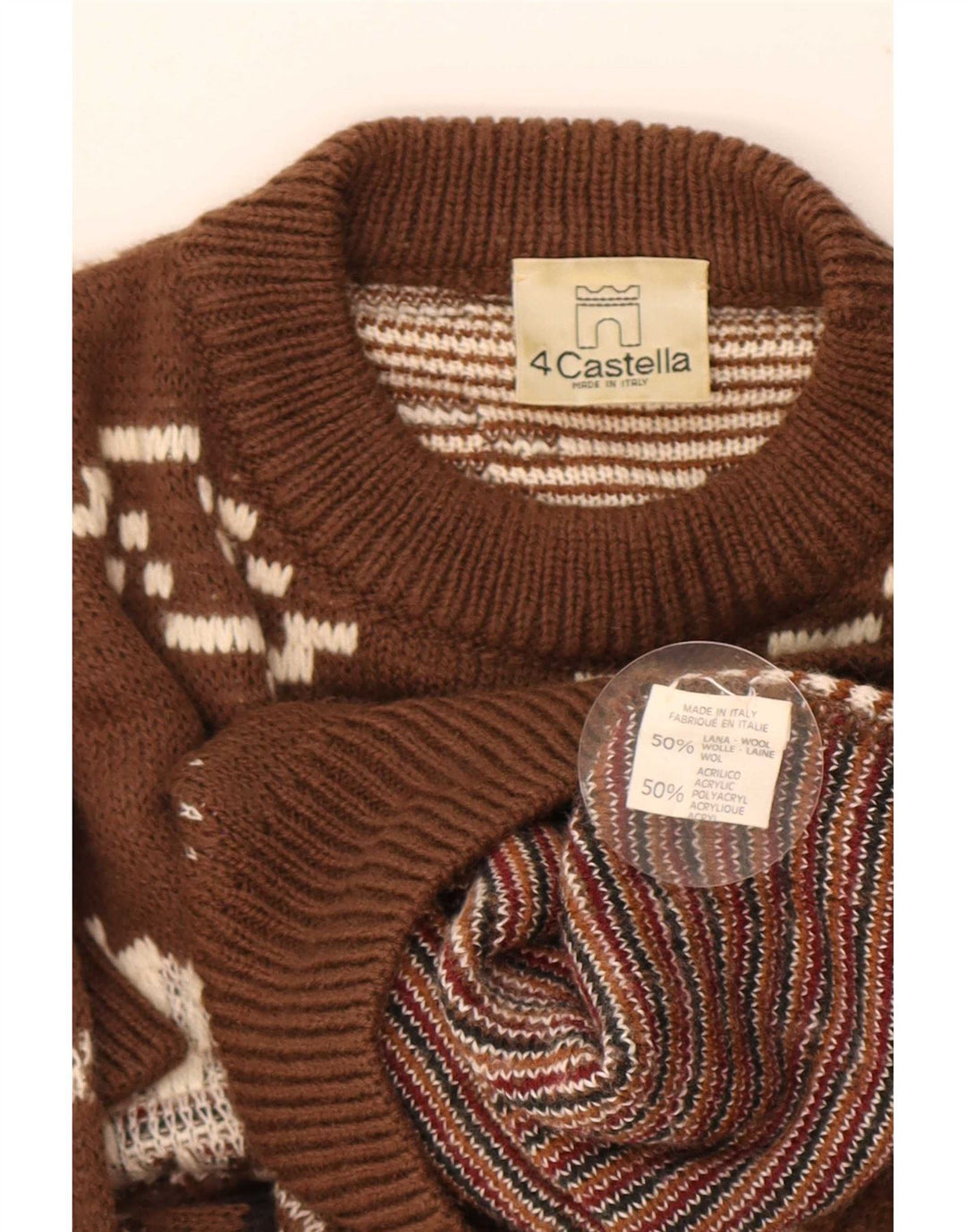 4 Castella Maglione girocollo con grafica da uomo IT 52 Large in lana marrone
