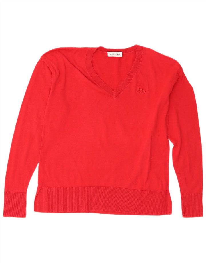 Maglione maglione con scollo a V da donna Lacoste taglia 36 piccolo rosso