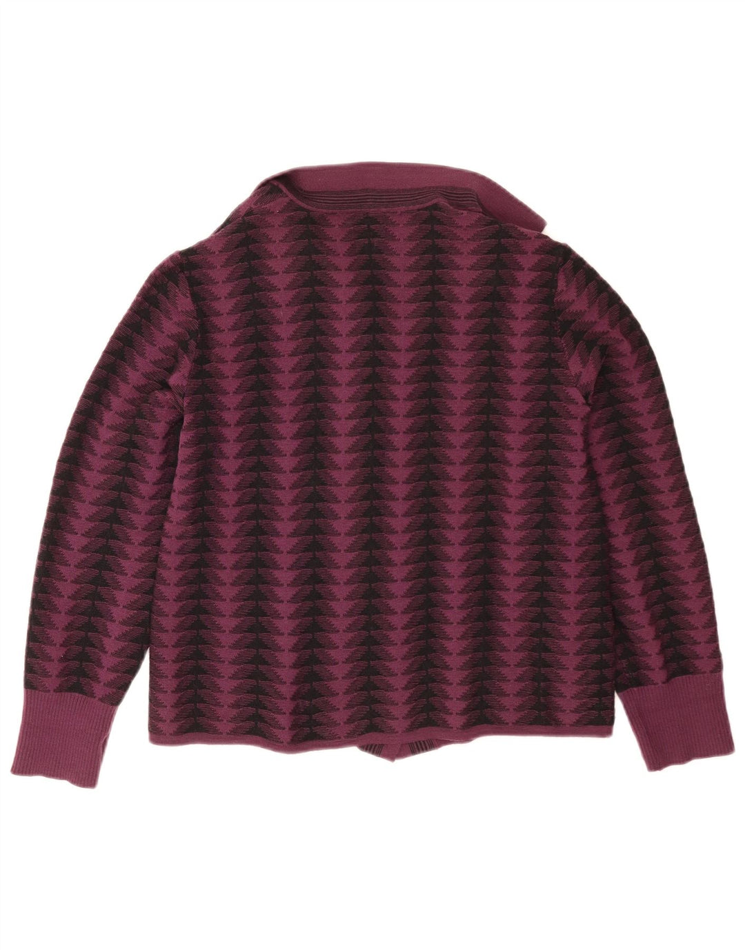 Maglione cardigan da donna vintage UK 14 viola medio geometrico