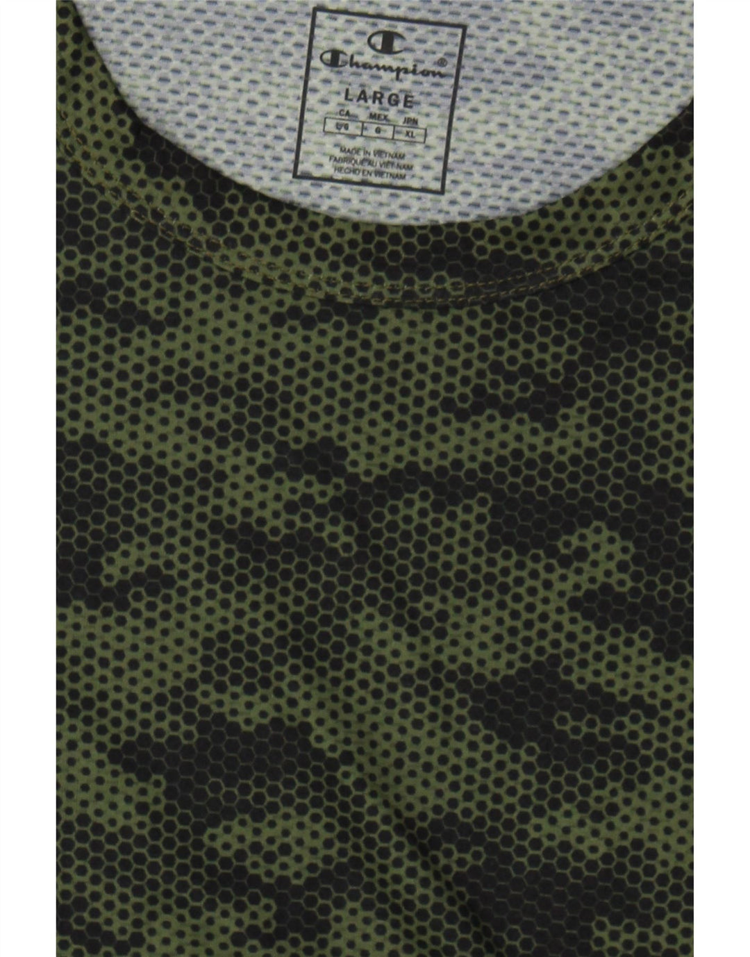 CHAMPION Mens T-Shirt Top Large Khaki Camouflage Polyester Vintage Champion and Second-Hand Champion from Messina Hembry 