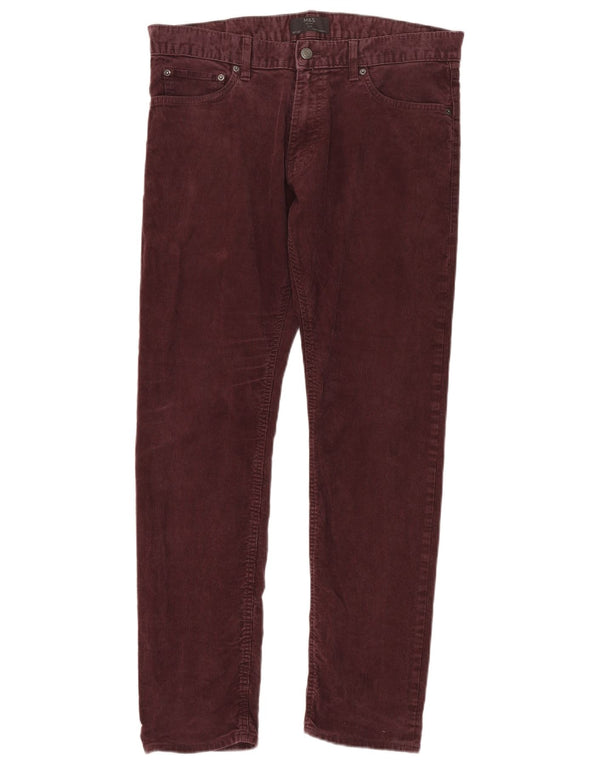 Pantaloni slim da uomo in velluto a coste Marks & Spencer W36 L33 cotone bordeaux