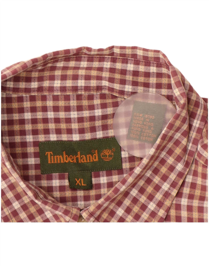 TIMBERLAND Camicia a maniche corte da uomo XL in cotone a quadri bordeaux