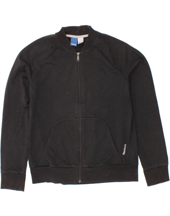 REEBOK Womens Graphic Tracksuit Top Jacket UK 16/18 Large Black Cotton Vintage Reebok and Second-Hand Reebok from Messina Hembry 