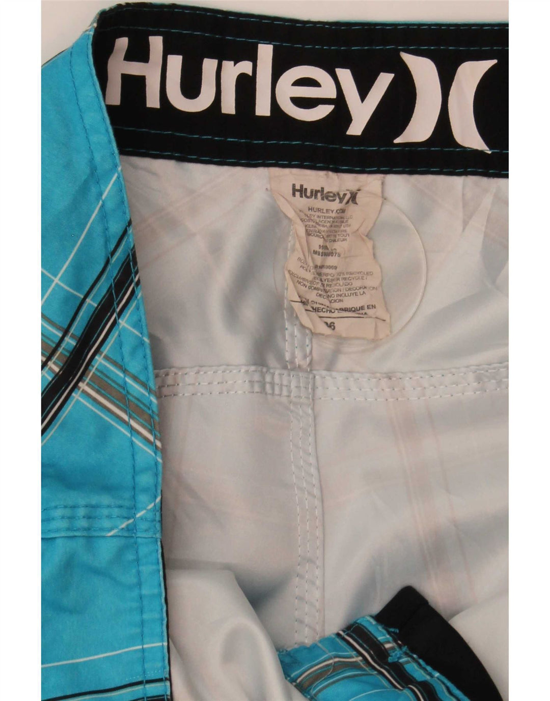 Pantaloncini da bagno da uomo Hurley a quadri grandi in poliestere blu