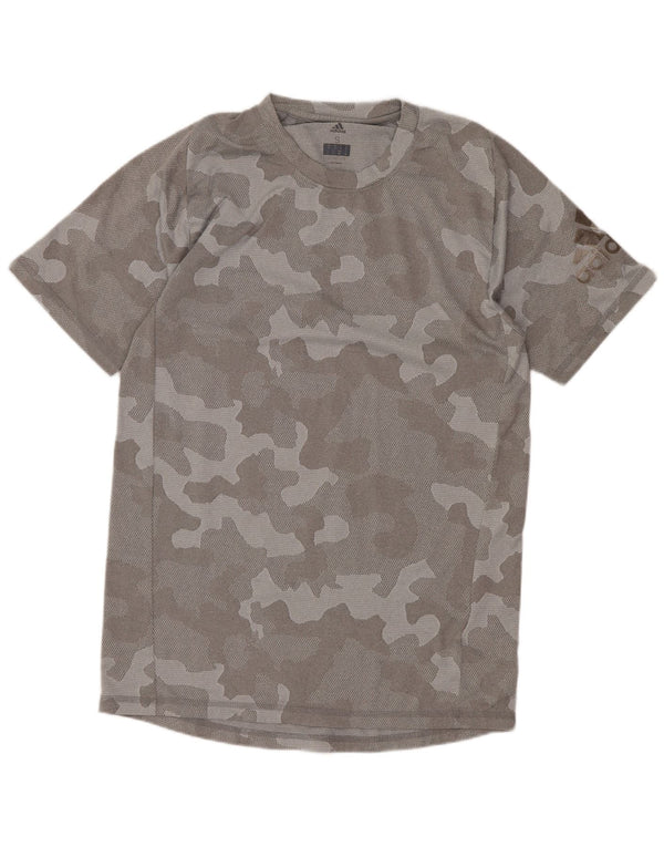 Adidas Uomo Climalite T-shirt Top Small Grigio Camouflage Poliestere Sportivo