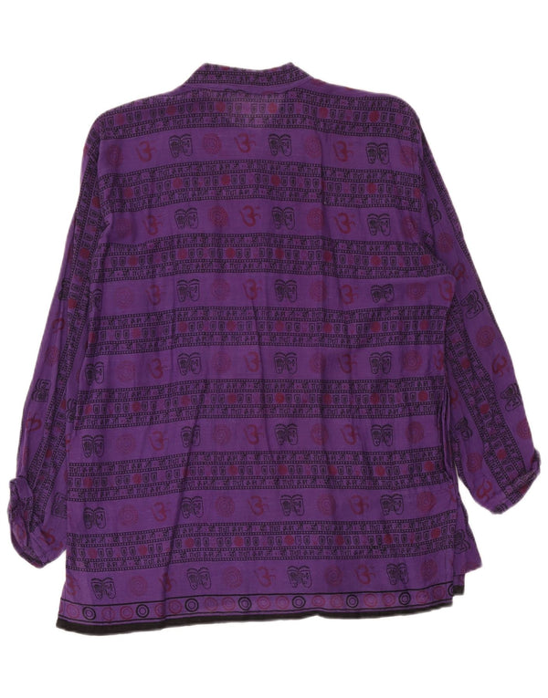 Camicia pullover grafica da uomo vintage con motivo astratto in cotone viola medio