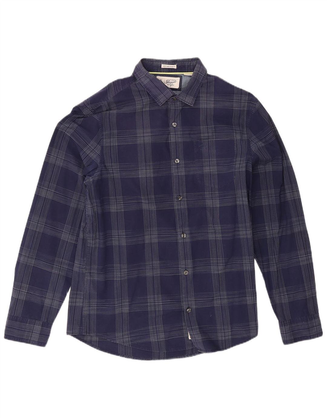 Penguin - Camicia slim fit Heritage da uomo, grande, in cotone a quadri blu navy