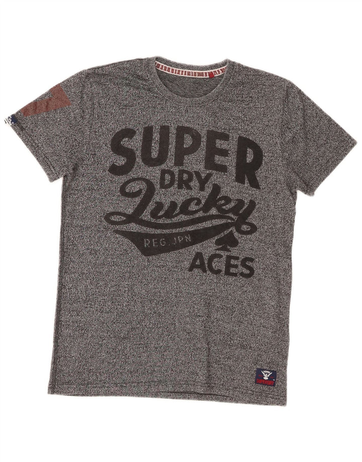 T-shirt grafica da uomo Superdry Top in cotone chiazzato grigio piccolo