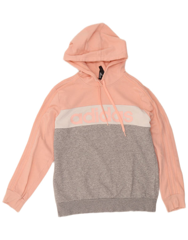 Felpa con cappuccio grafica da donna Adidas UK 16/18 Large in cotone color block rosa