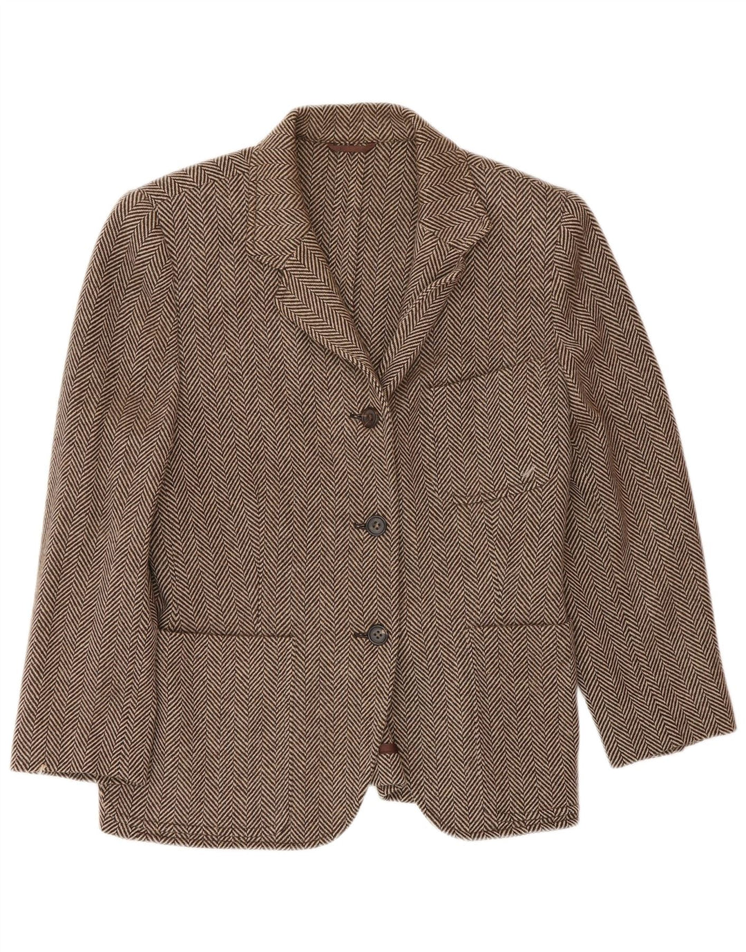Giacca Blazer 3 Bottoni Donna Piombo IT 44 Lana Spinata Marrone Medio