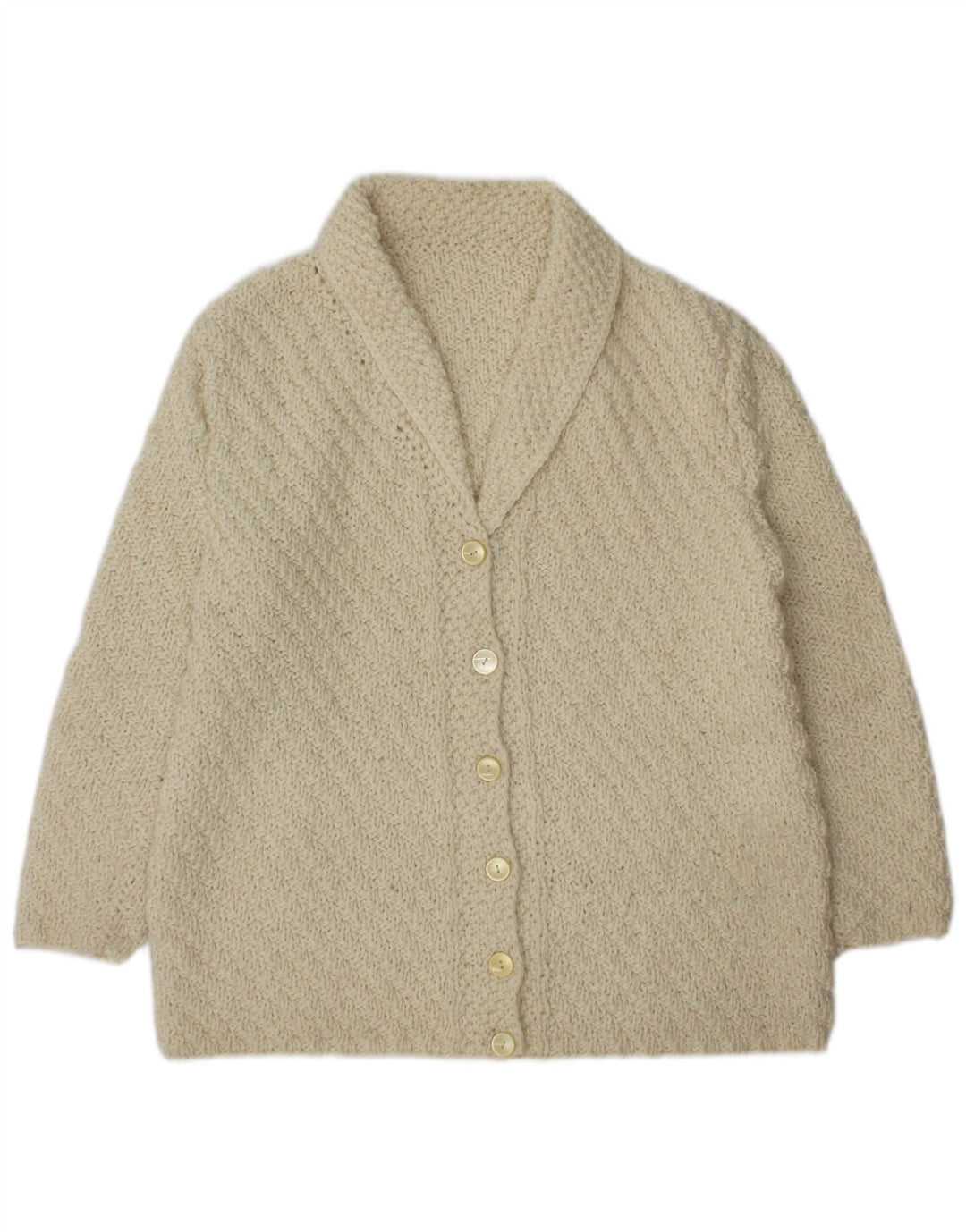 Maglione cardigan da donna vintage UK 16 grande beige