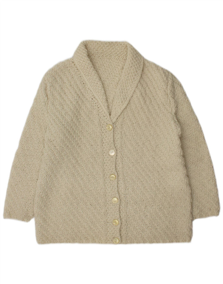 Maglione cardigan da donna vintage UK 16 grande beige