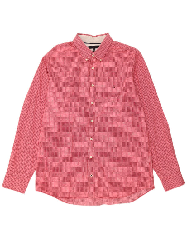Camicia slim fit da uomo Tommy Hilfiger XL in cotone geometrico rosso