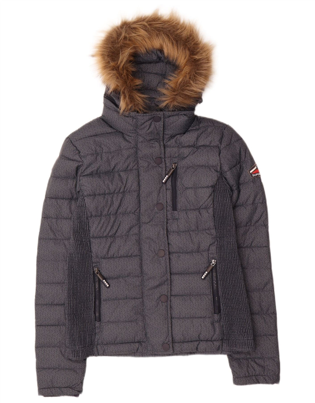 Giacca imbottita con cappuccio da donna Superdry UK 12 medio blu navy poliestere