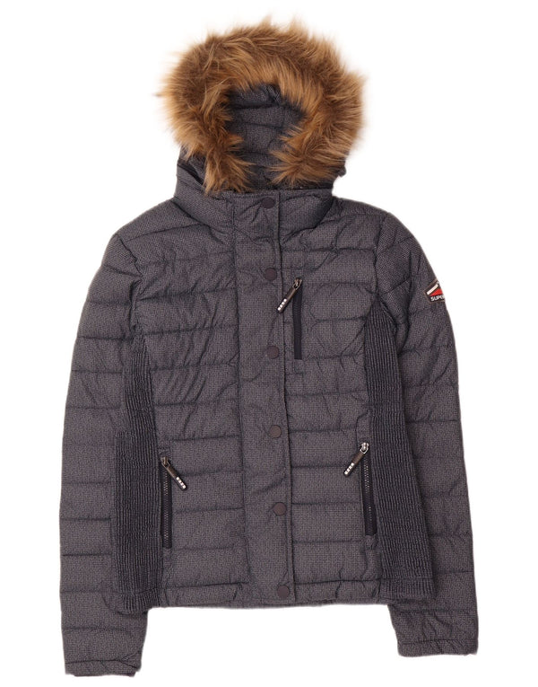 Giacca imbottita con cappuccio da donna Superdry UK 12 medio blu navy poliestere