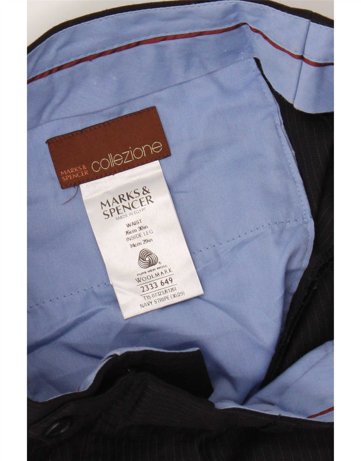 Pantaloni da abito dritti da uomo Marks & Spencer W30 L29 blu navy a righe