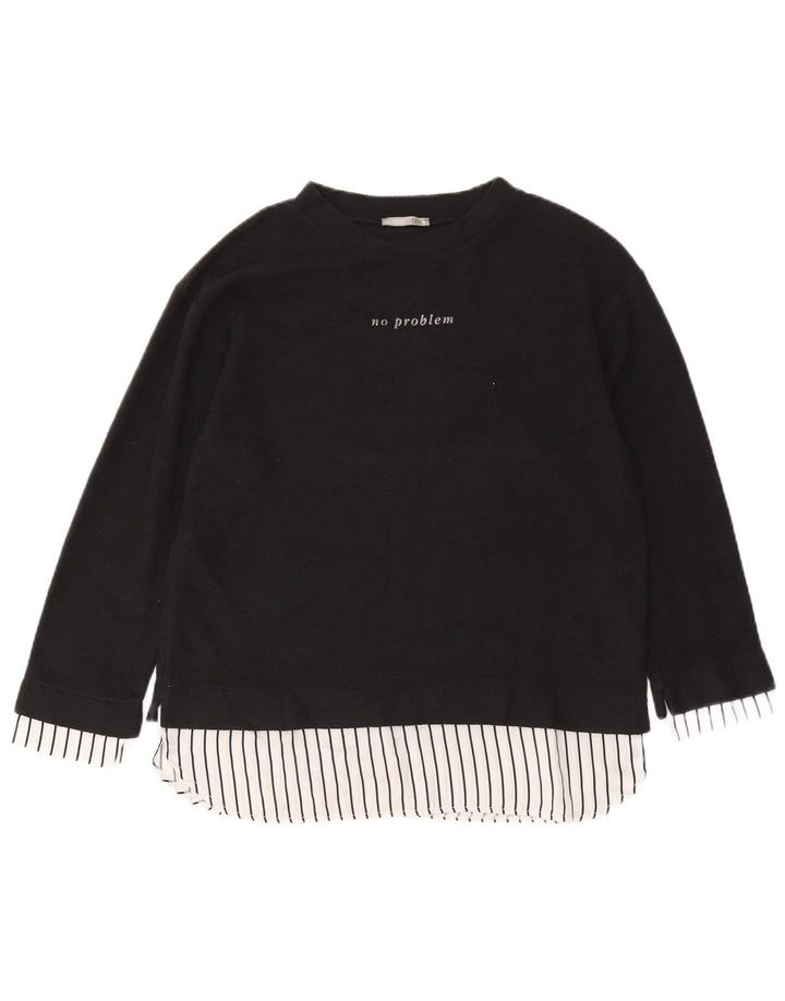 Top Zara da donna con grafica oversize a maniche lunghe UK 10 piccolo poliestere grigio