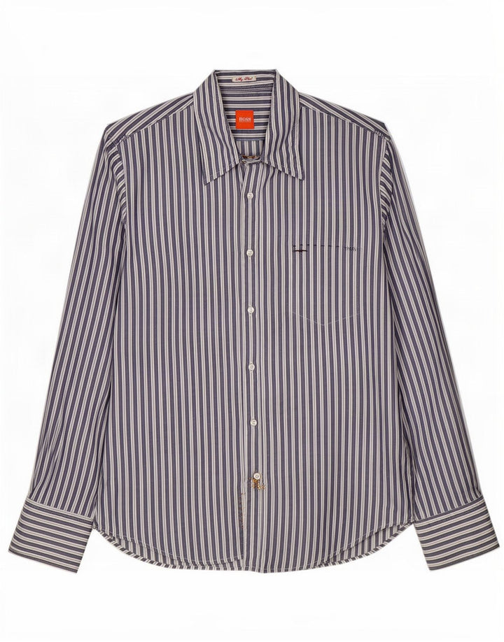 Camicia da uomo Hugo Boss in cotone a righe blu medio